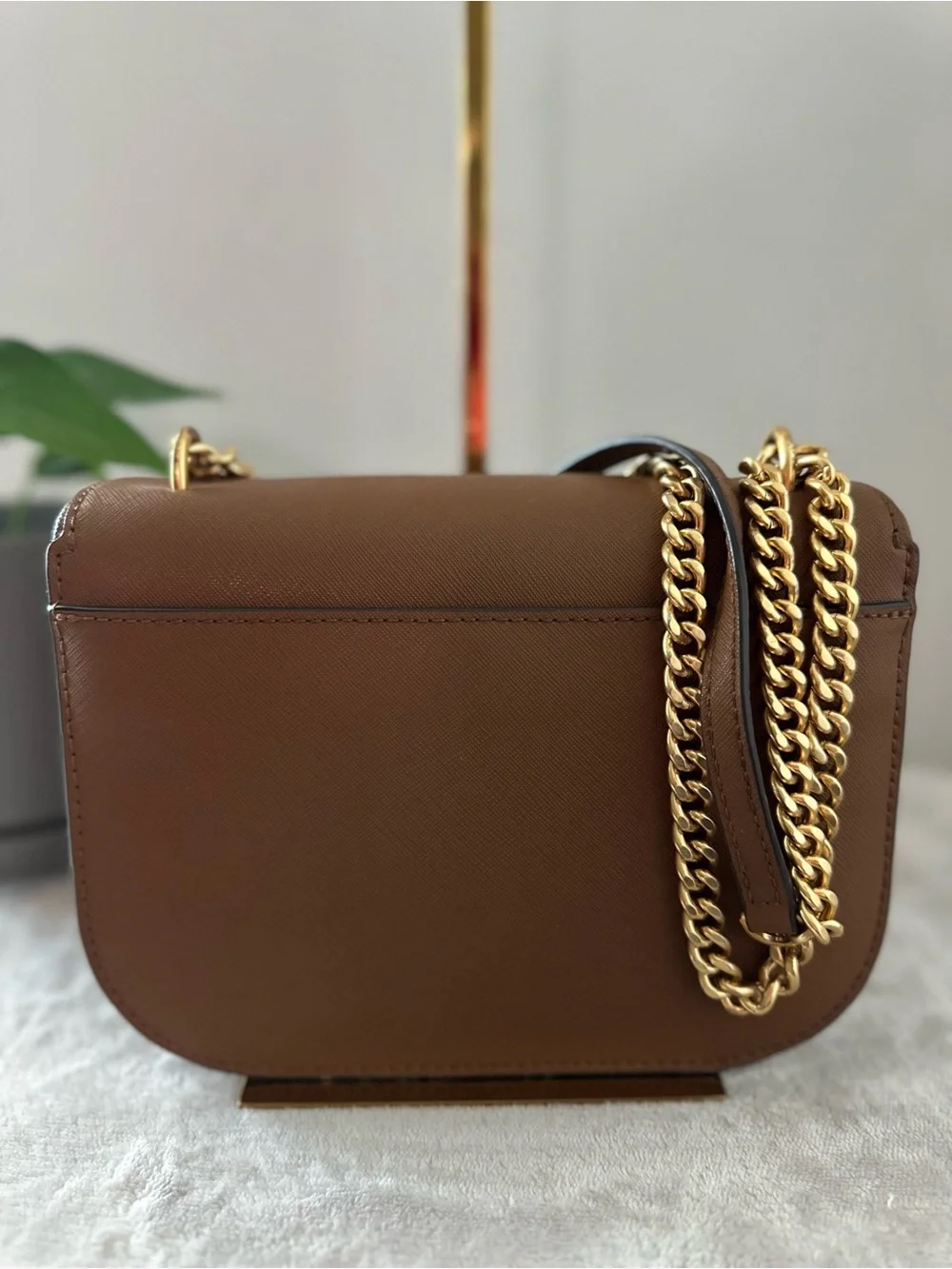 Tory Burch Brown Leather Crossbody with Gold Chain